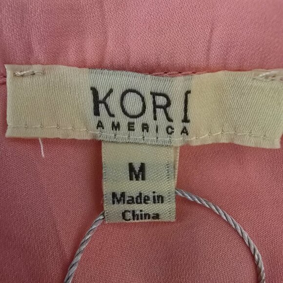 KORI AMERICAN VNECK SHORT SLEEVE BLOUSE CORAL WOMENS MED OVERSIZED NWT - Picture 6 of 8